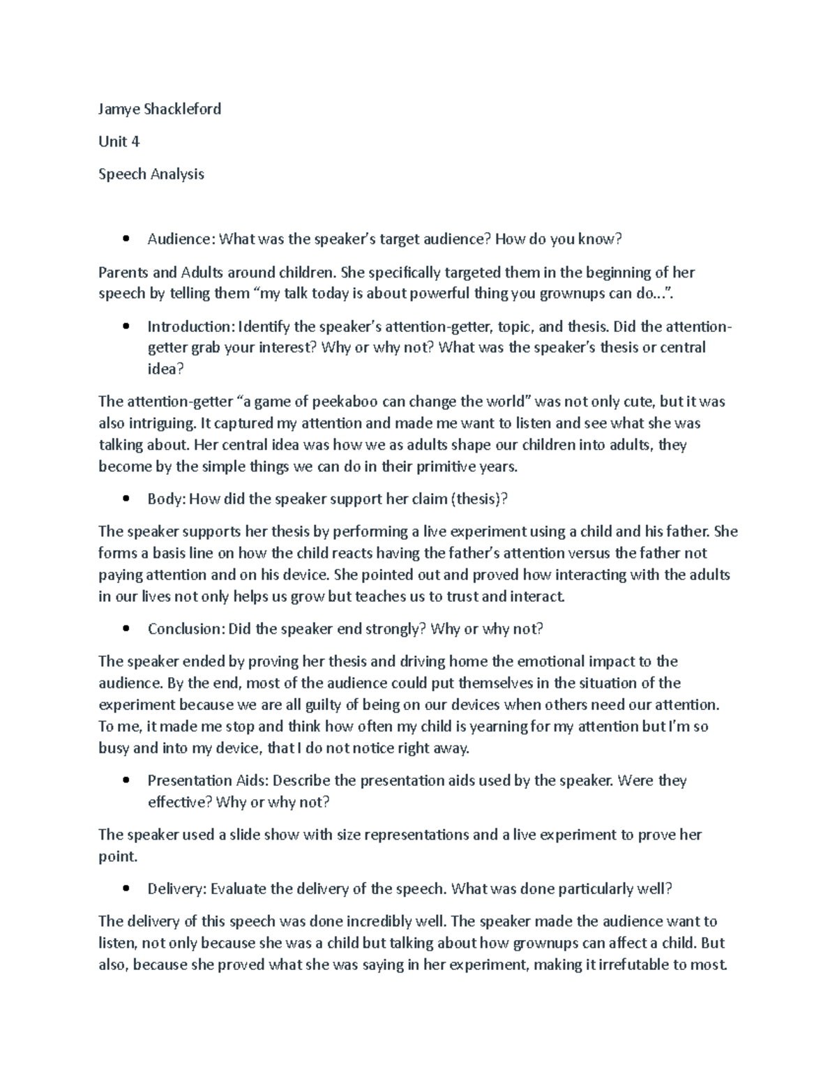Unit4Speech Disc Speech Analysis Jamye Shackleford Unit 4 Speech