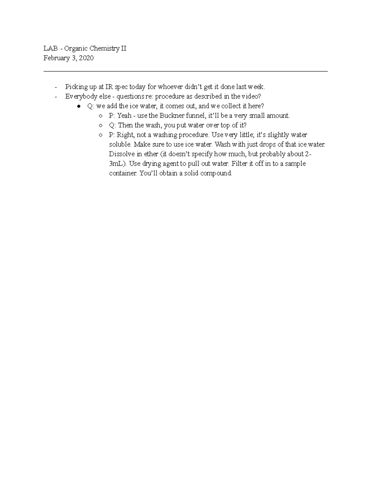 Organic Chemistry II Lab (Feb 3, 2020) - LAB - Organic Chemistry II ...