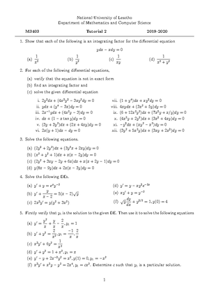 Tutorial+8 - Tutorial - Ordinary differential equatios - Studocu