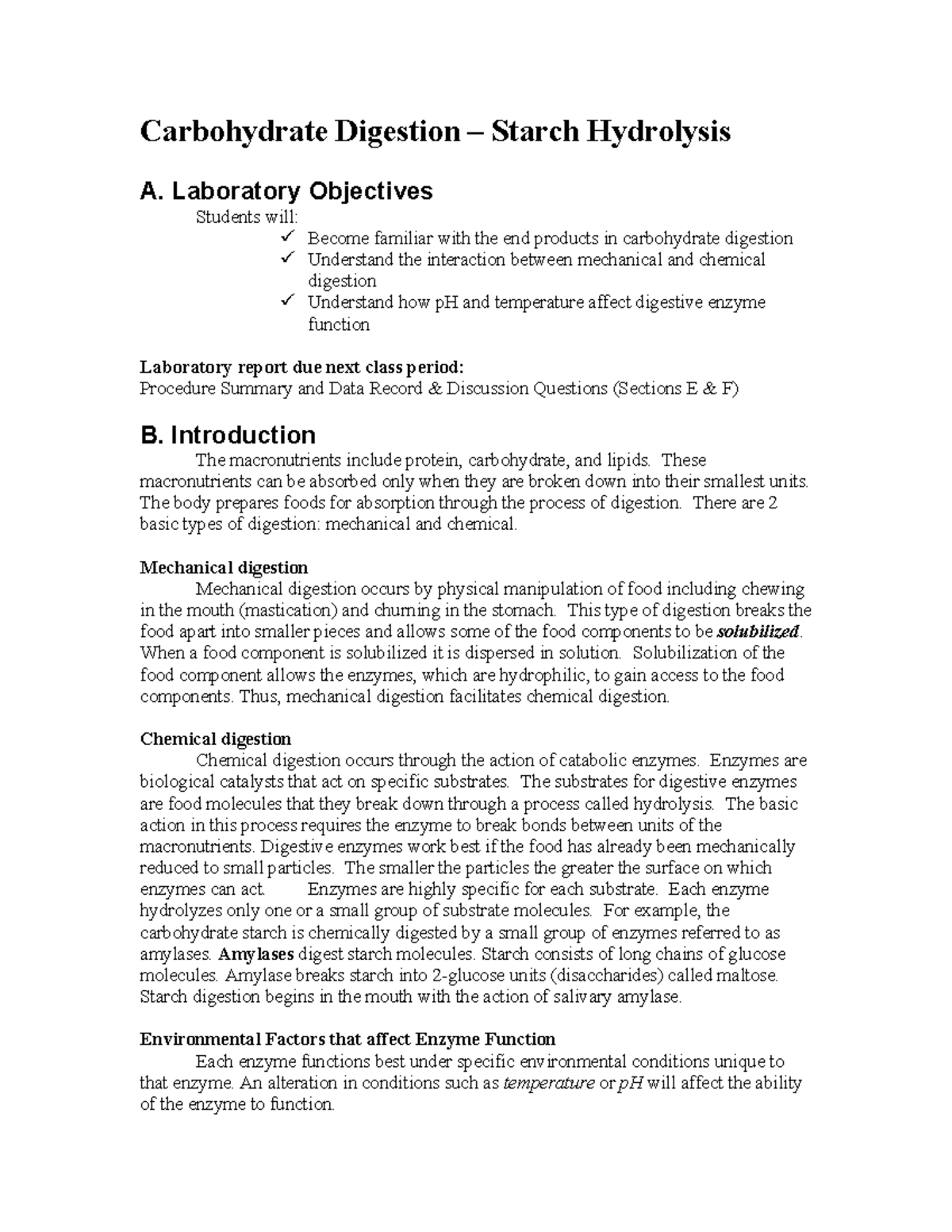 CHO Digestion - Carbohydrate Digestion – Starch Hydrolysis A ...