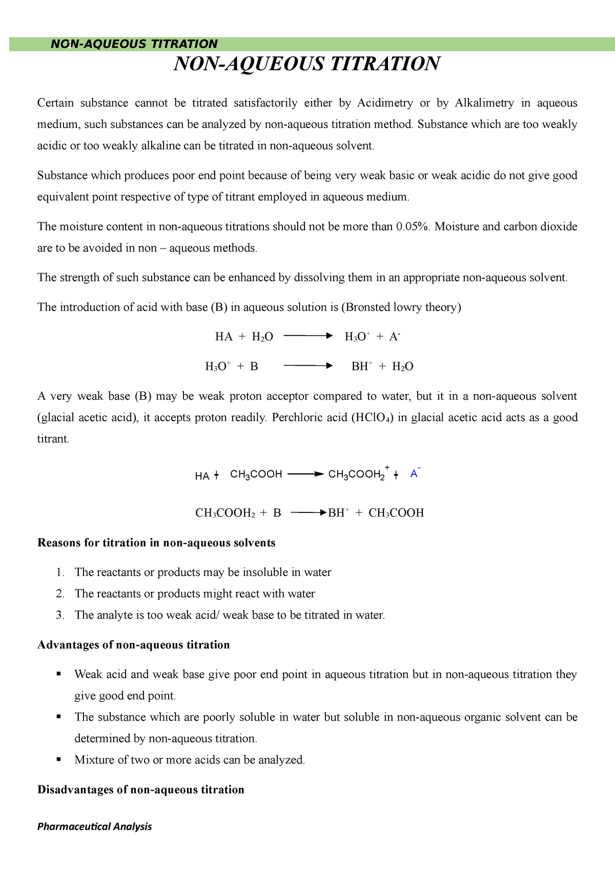 NON Aqueous Titration NONAQUEOUS TITRATION Certain substance cannot