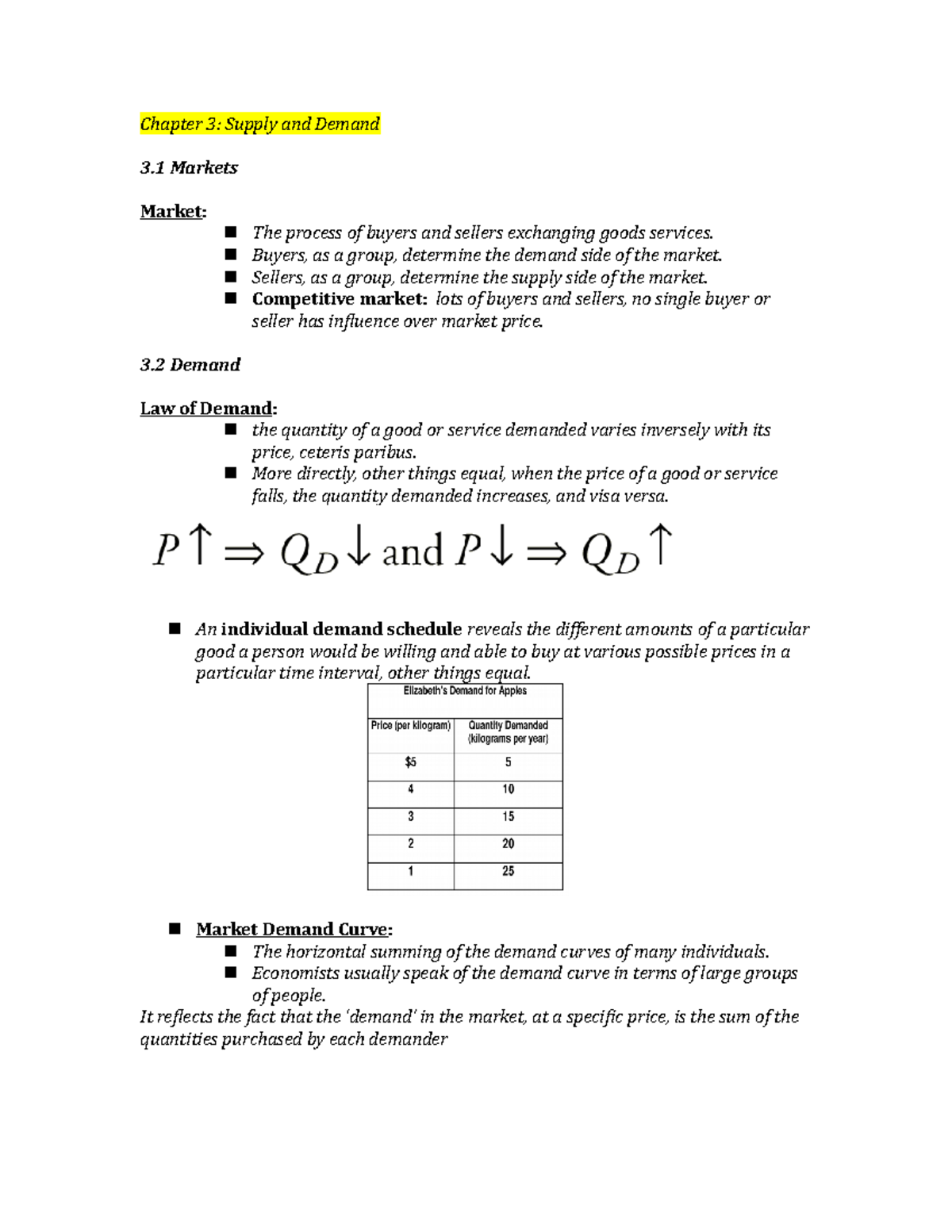 Chapter 3 notes - Summary Microeconomics - Chapter 3: Supply and Demand ...