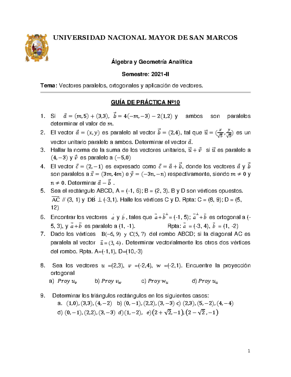 Guia De Práctica 10guia De Práctica 10 1 Universidad Nacional Mayor De San Marcos Álgebra Y 8912