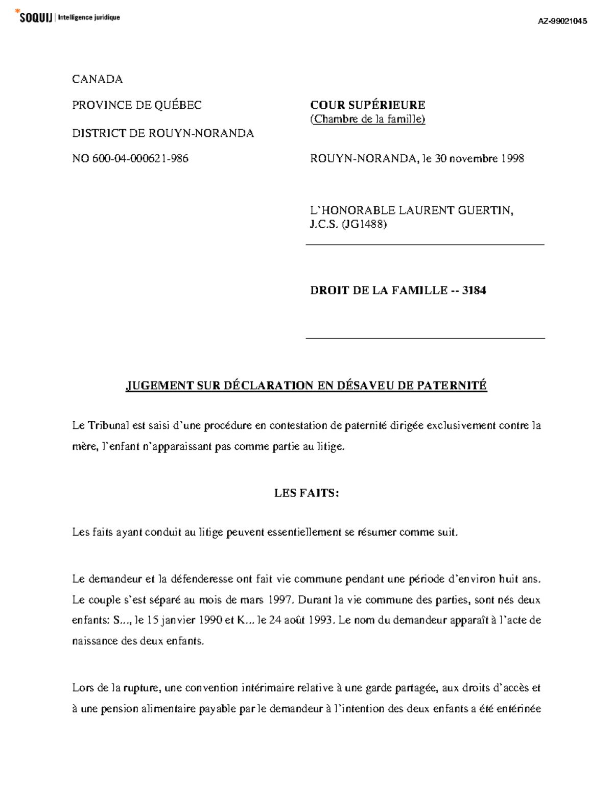 Droit de la famille 3184 - texte intégral - CANADA PROVINCE DE QUÉBEC ...