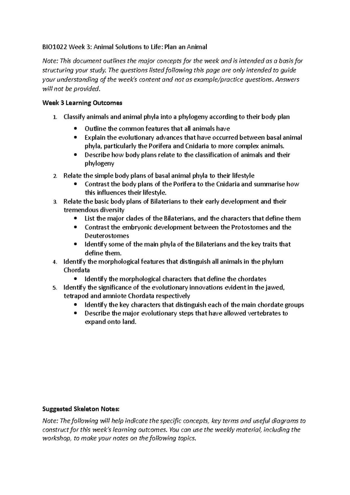 BIO1022 Week 3 Study notes - BIO1022 - Monash - Studocu