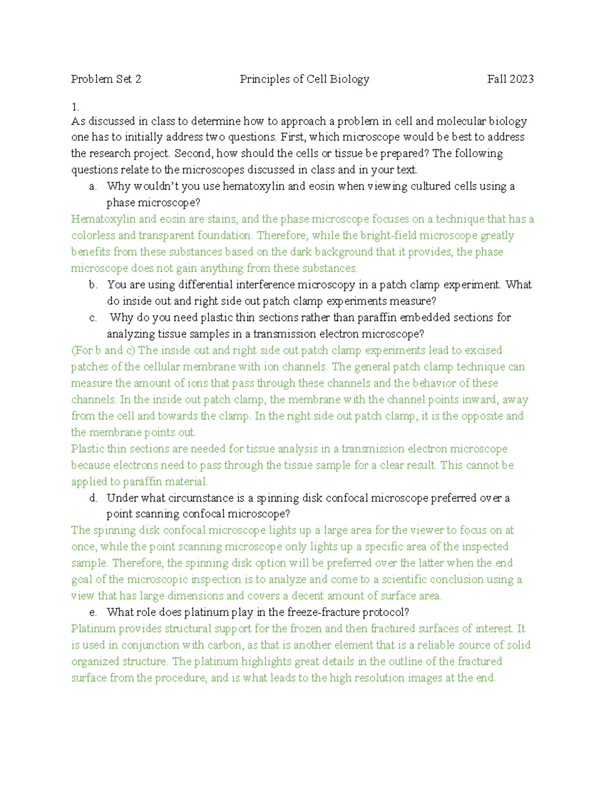 9 13 2023 BIO 311 Cell Bio Discussion Problem Set 2 - Problem Set 2 ...