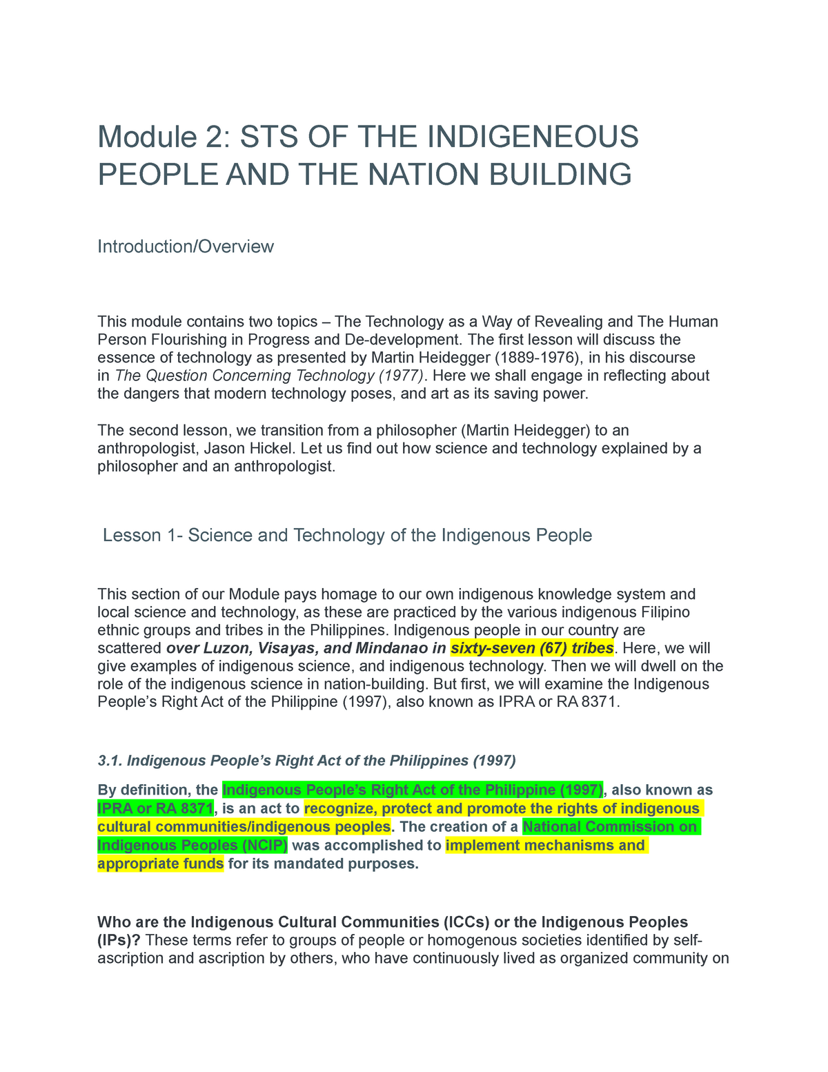 Module 2 STS OF THE Indigenous People AND THE Nation Building Module 