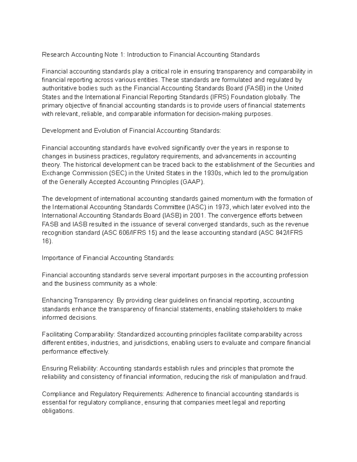 Accountinf note week 1 - aaa - Research Accounting Note 1: Introduction ...