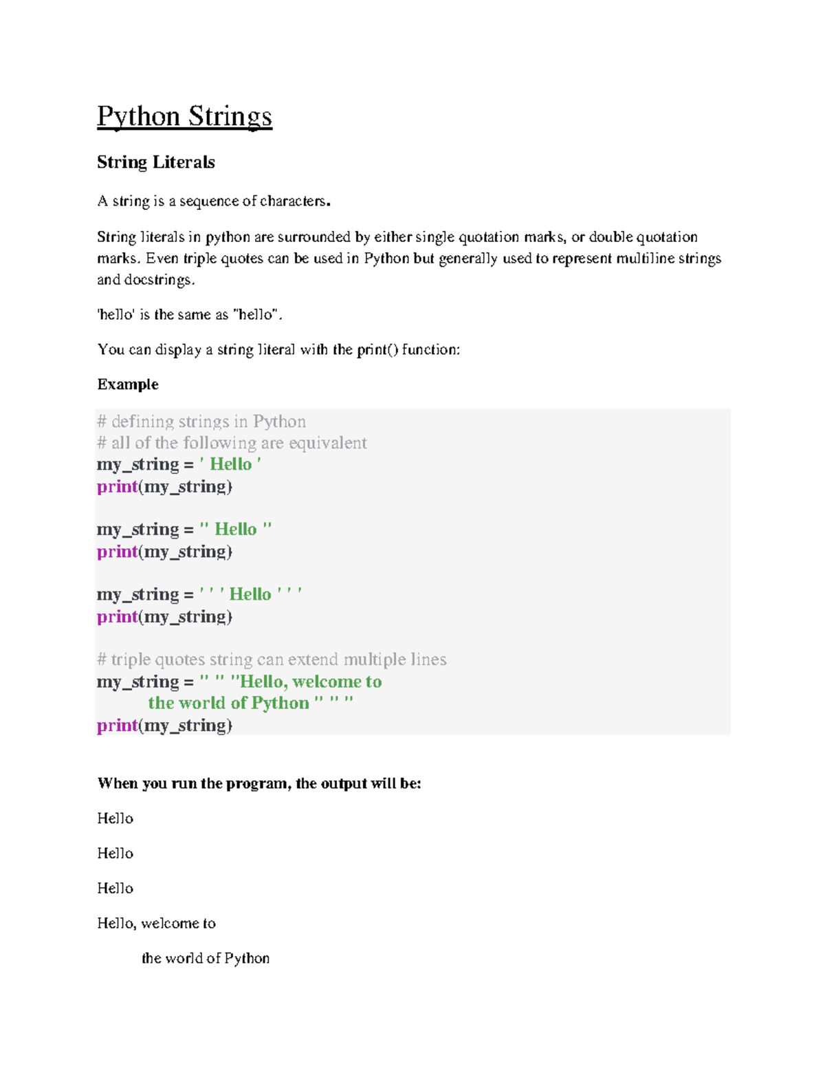 String-converted - THESE NOTES FOR PYTHON STUDENTS - Python Strings ...