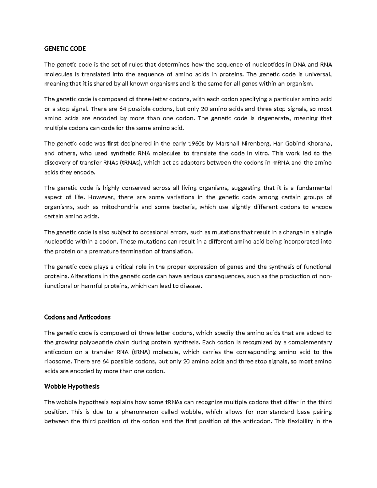 Genetic CODE - GENETIC CODE The genetic code is the set of rules that ...