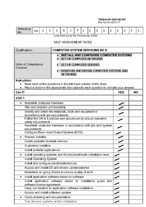 Sample Rating Sheets 2 in Conducting Competency Assessment - TESDA-OP ...