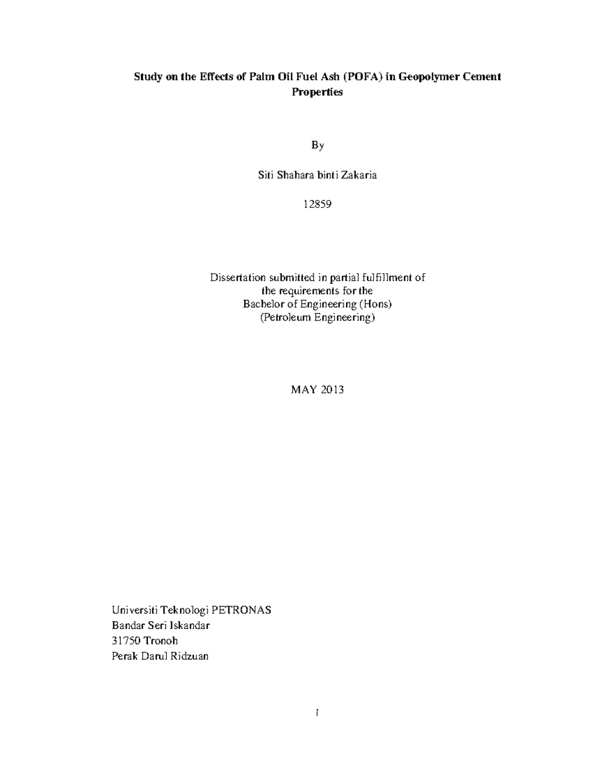 SITI Shahara Zakaria 12859 PE FYP Dissertation - i Study on the Effects ...