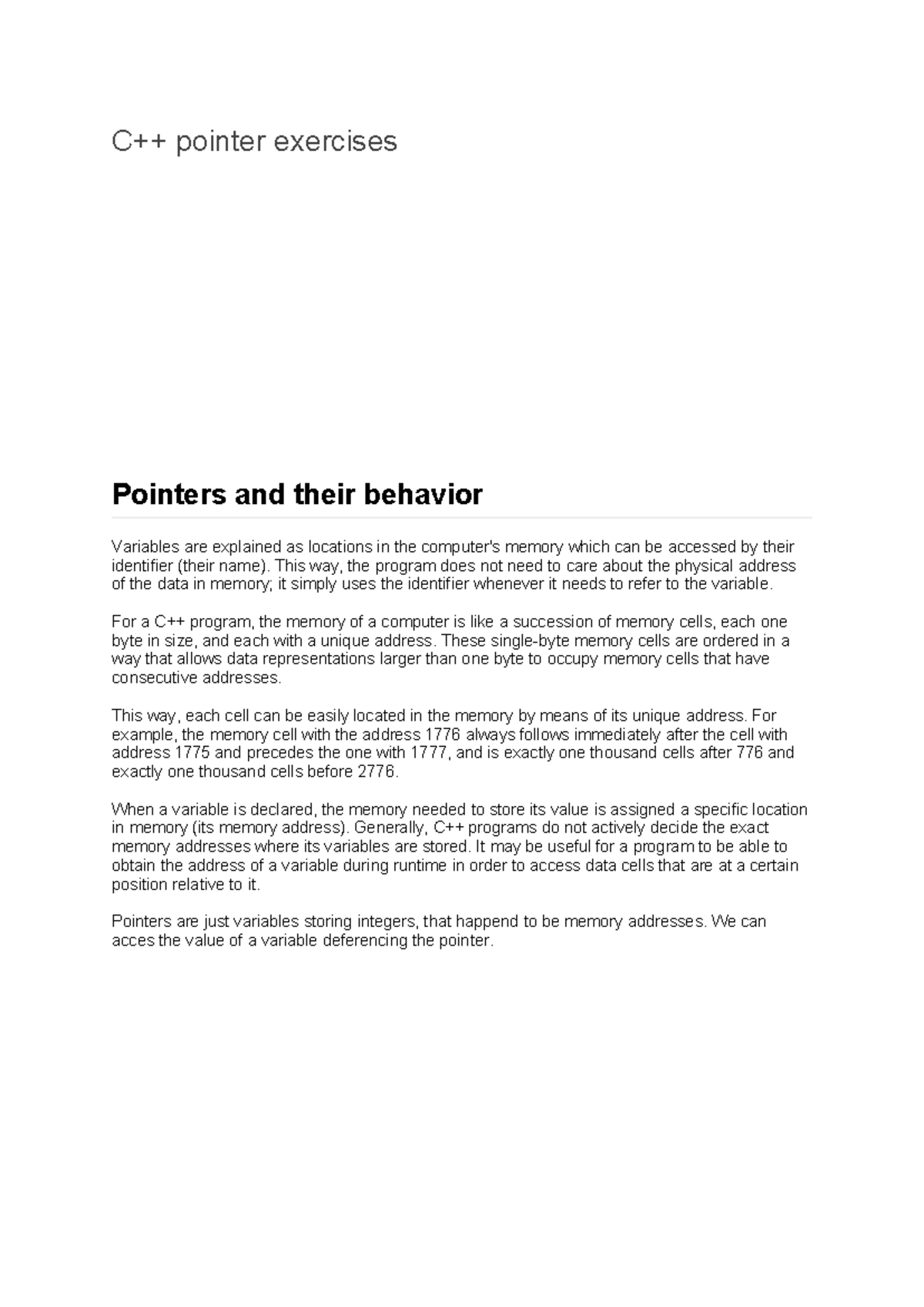 Pointer samp programs - notes - C++ pointer exercises Pointers and ...
