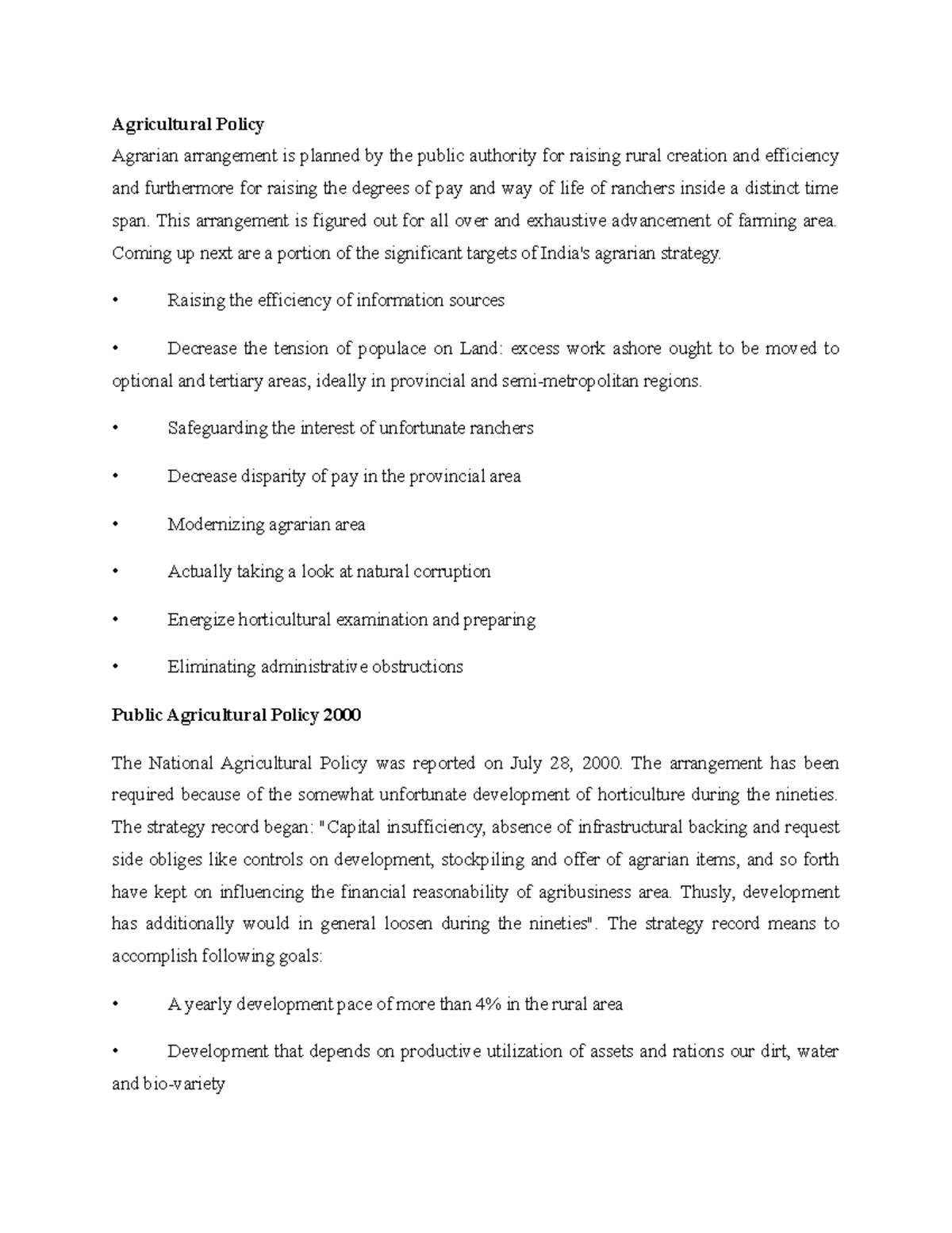 Agricultural Policy - Agricultural Policy Agrarian arrangement is ...