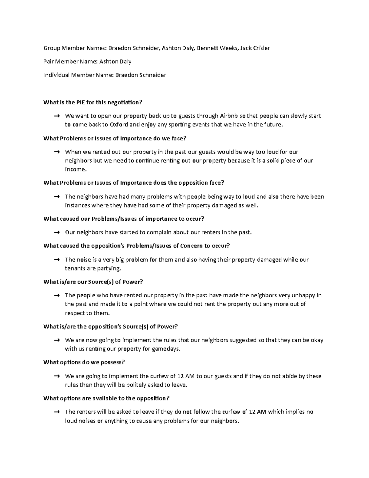 Negotiation Now 7 Part 1 Team A - Group Member Names: Braedon Schneider ...