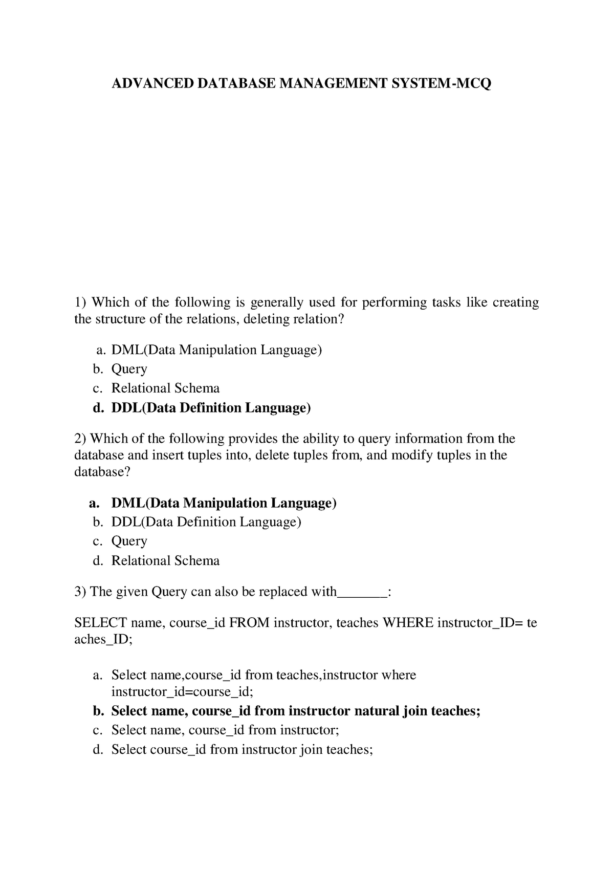 Advance Database Management System MCQs - ADVANCED DATABASE MANAGEMENT ...