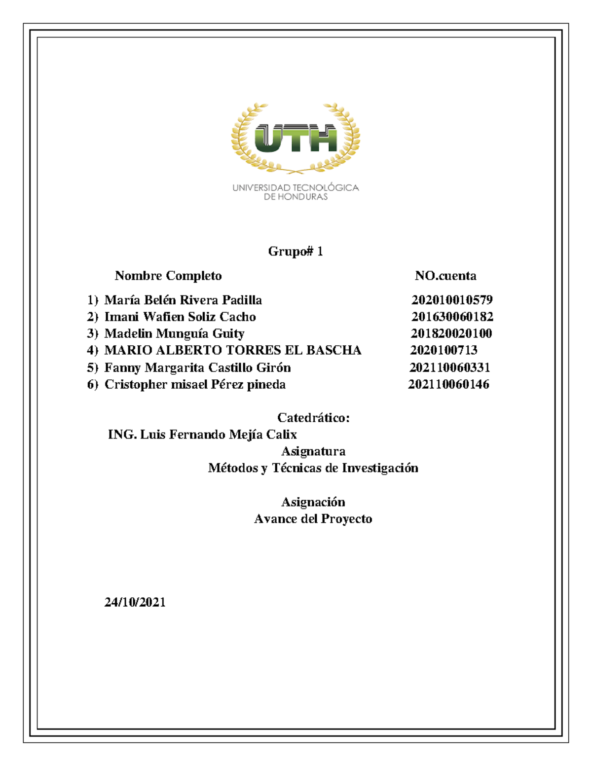 Tarea Grupal #1 Avance De Proyecto Final II Parcial - Grupo# 1 Nombre ...