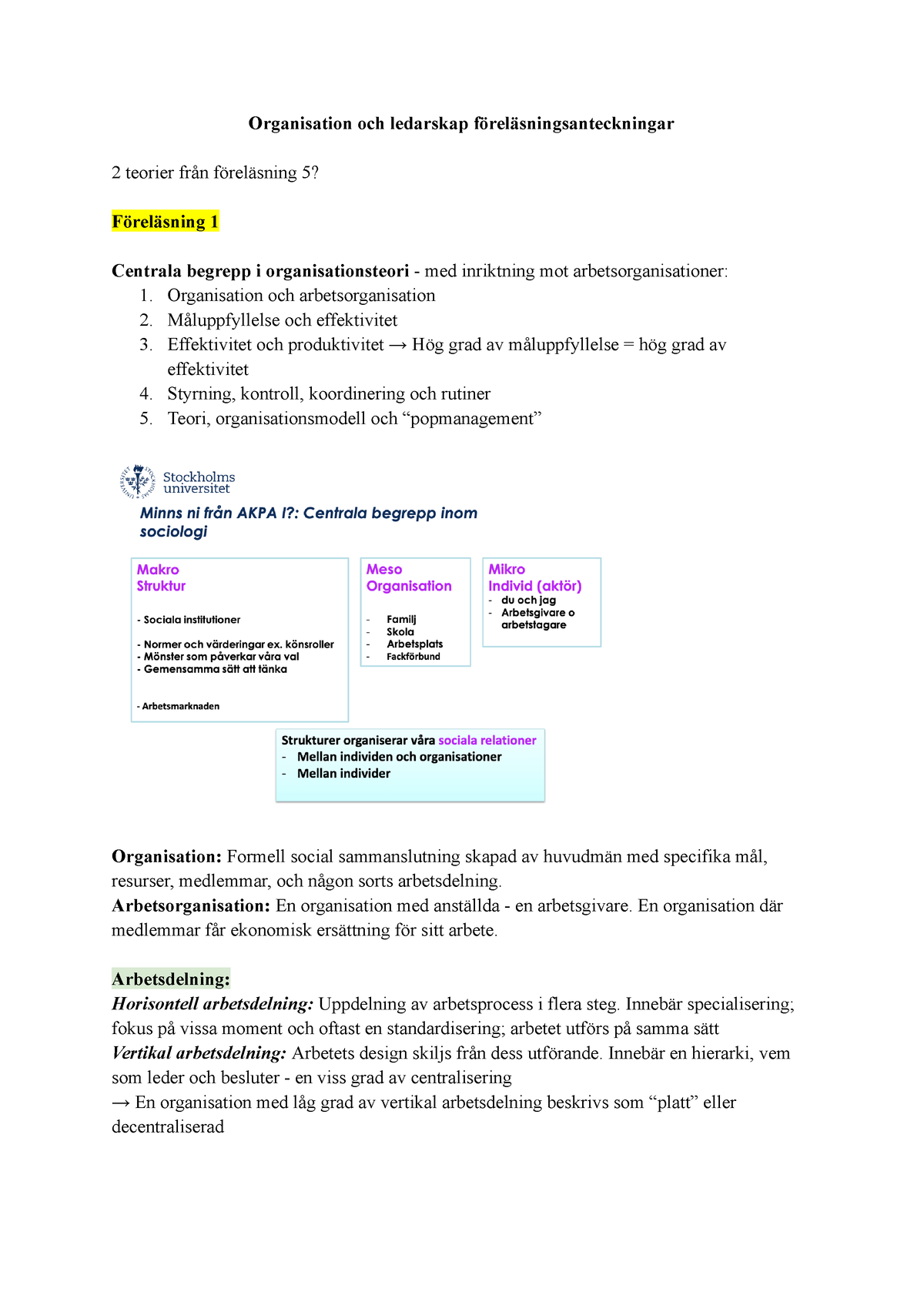 Organisation Och Ledarskap - Föreläsningar - Organisation Och Ledarskap ...