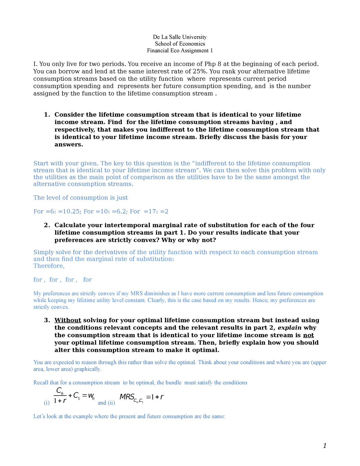 financial economics assignment