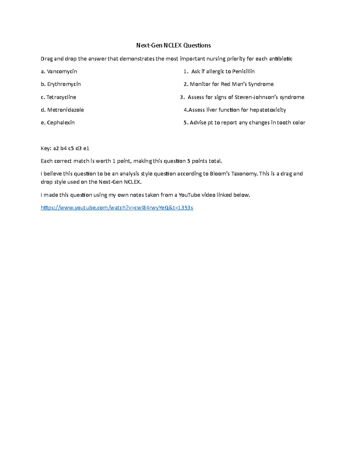 Antibiotic assignment NextGen NCLEX Questions Drag and drop the answer that demonstrates the