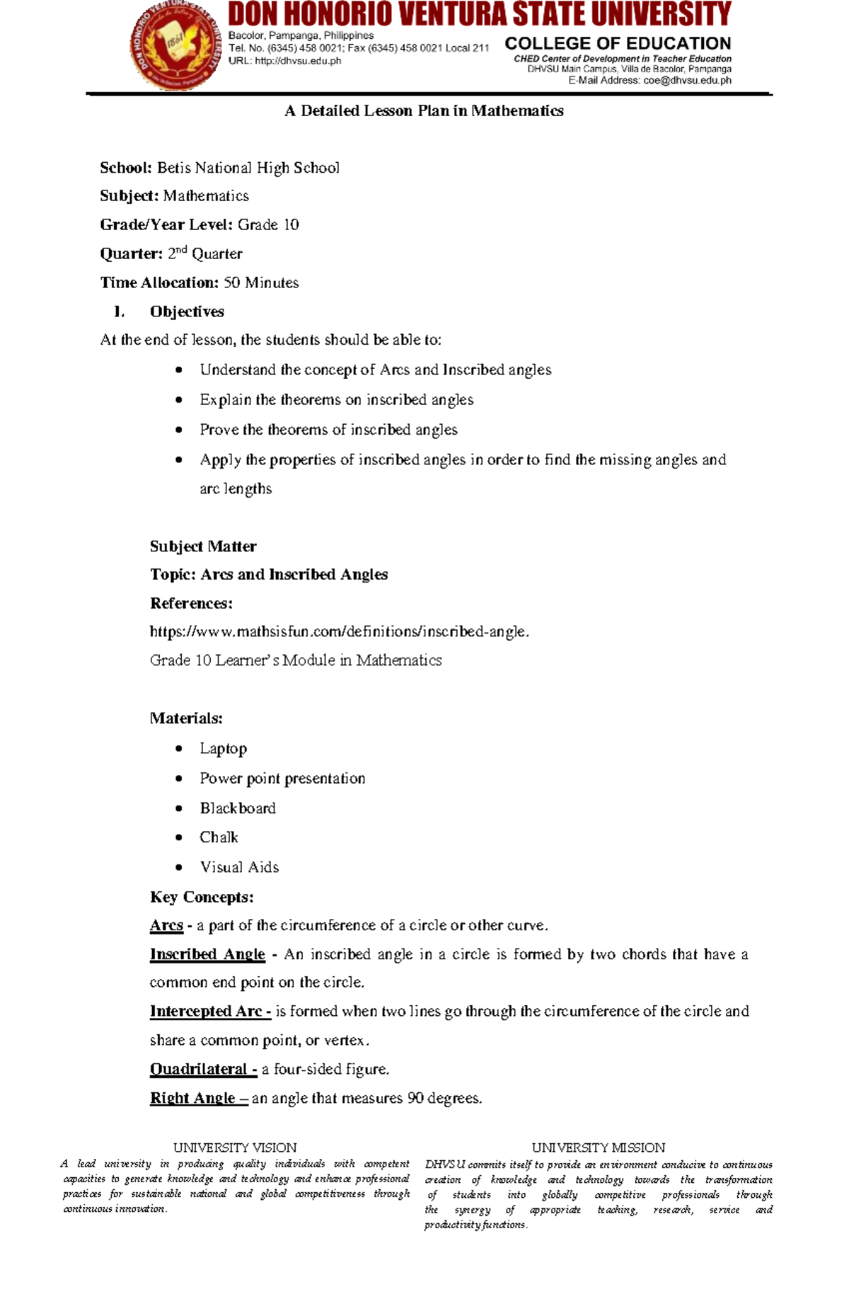 DLP- First- Draft - DLP in Math - UNIVERSITY VISION A lead university ...