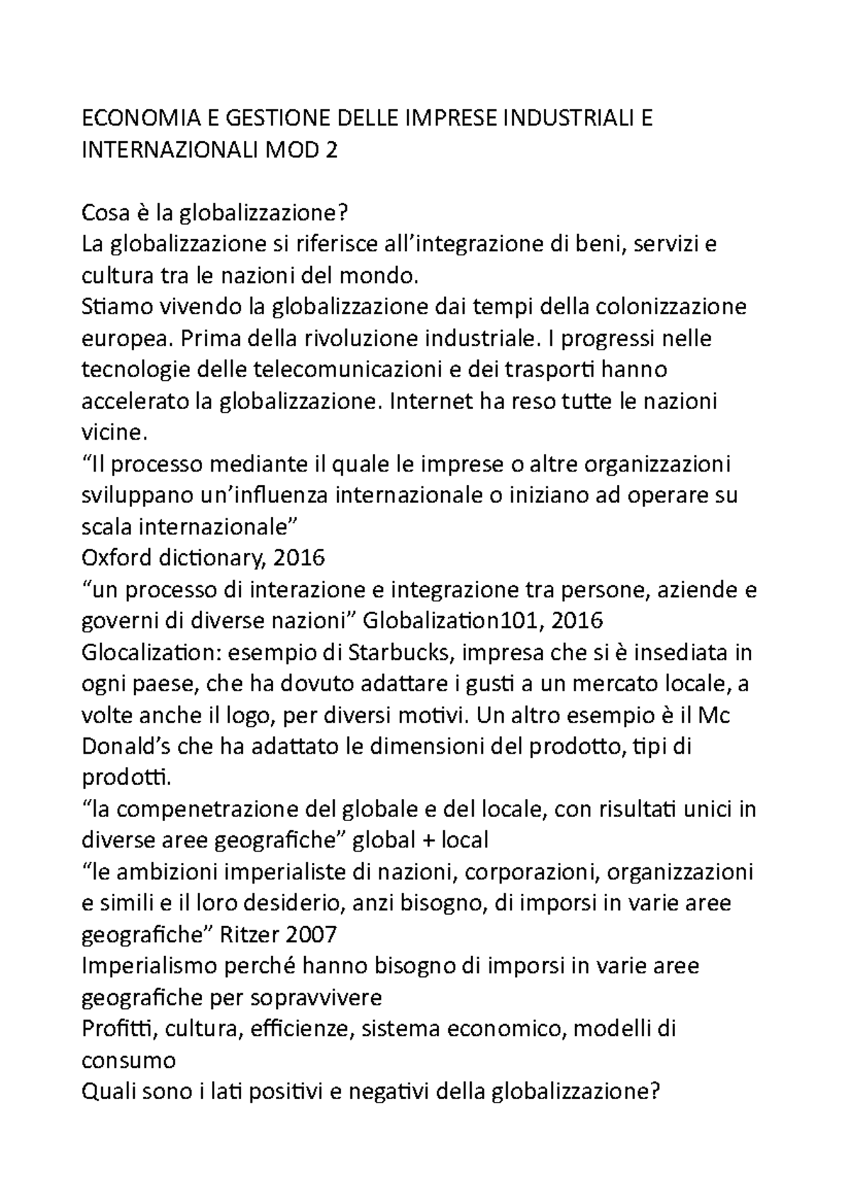 Economia E Gestione Delle Imprese Industriali E Internazionali MOD 2 ...