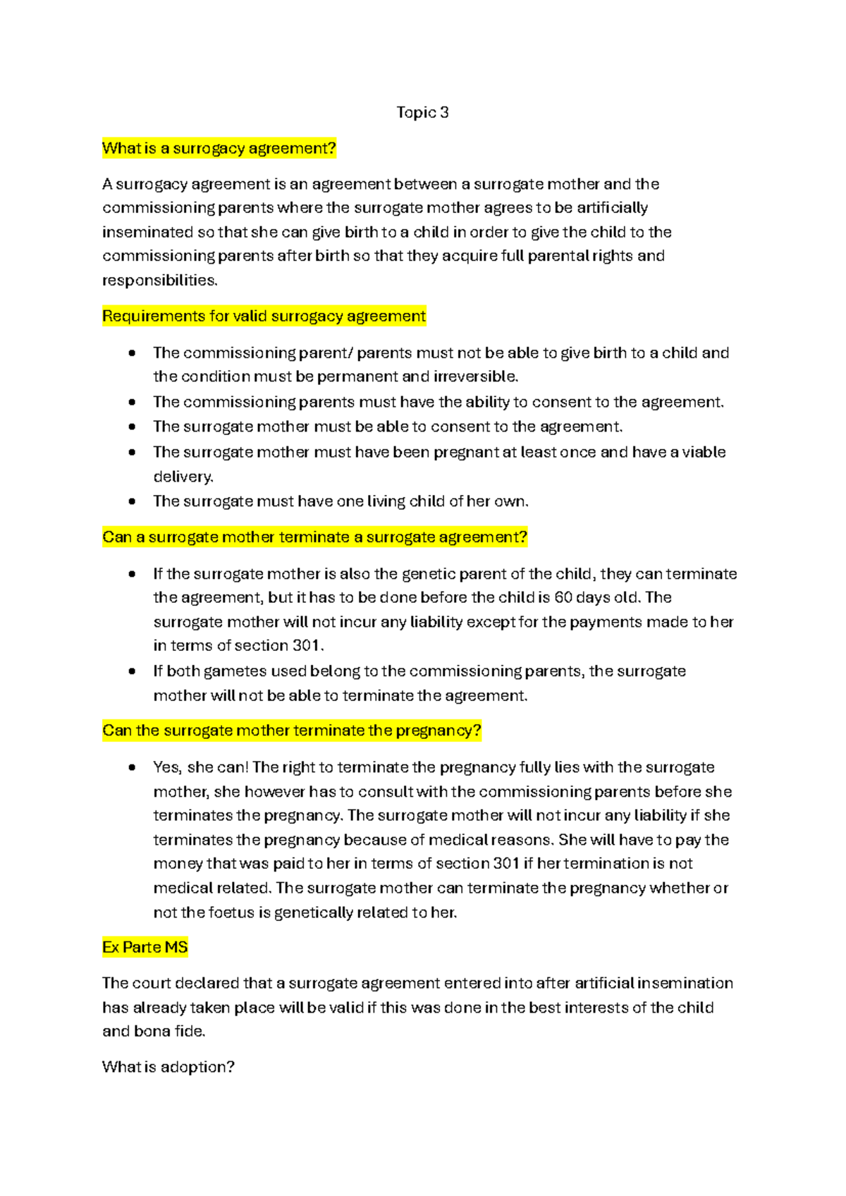 Family Law Blurting - Topic 3 What is a surrogacy agreement? A ...