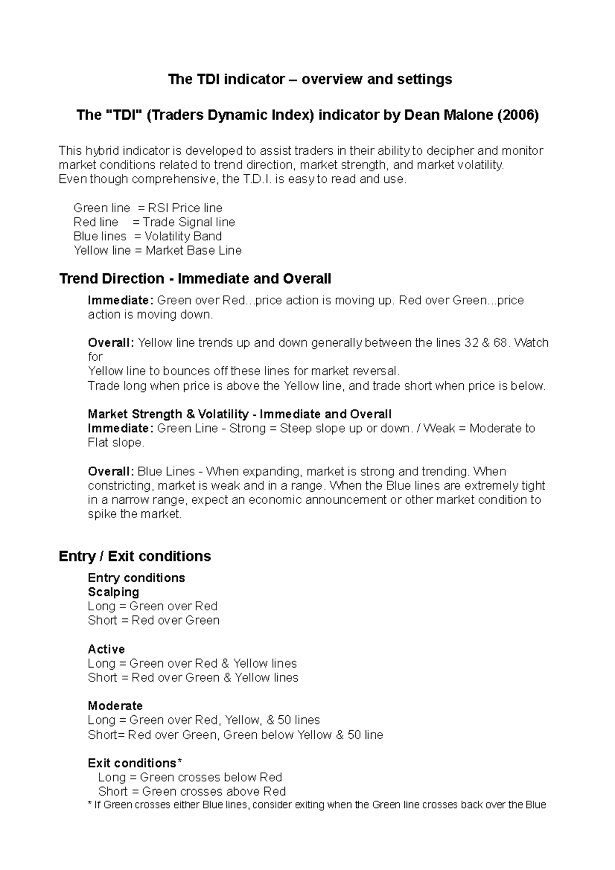 The TDI indicator overview and settings Even though comprehensive