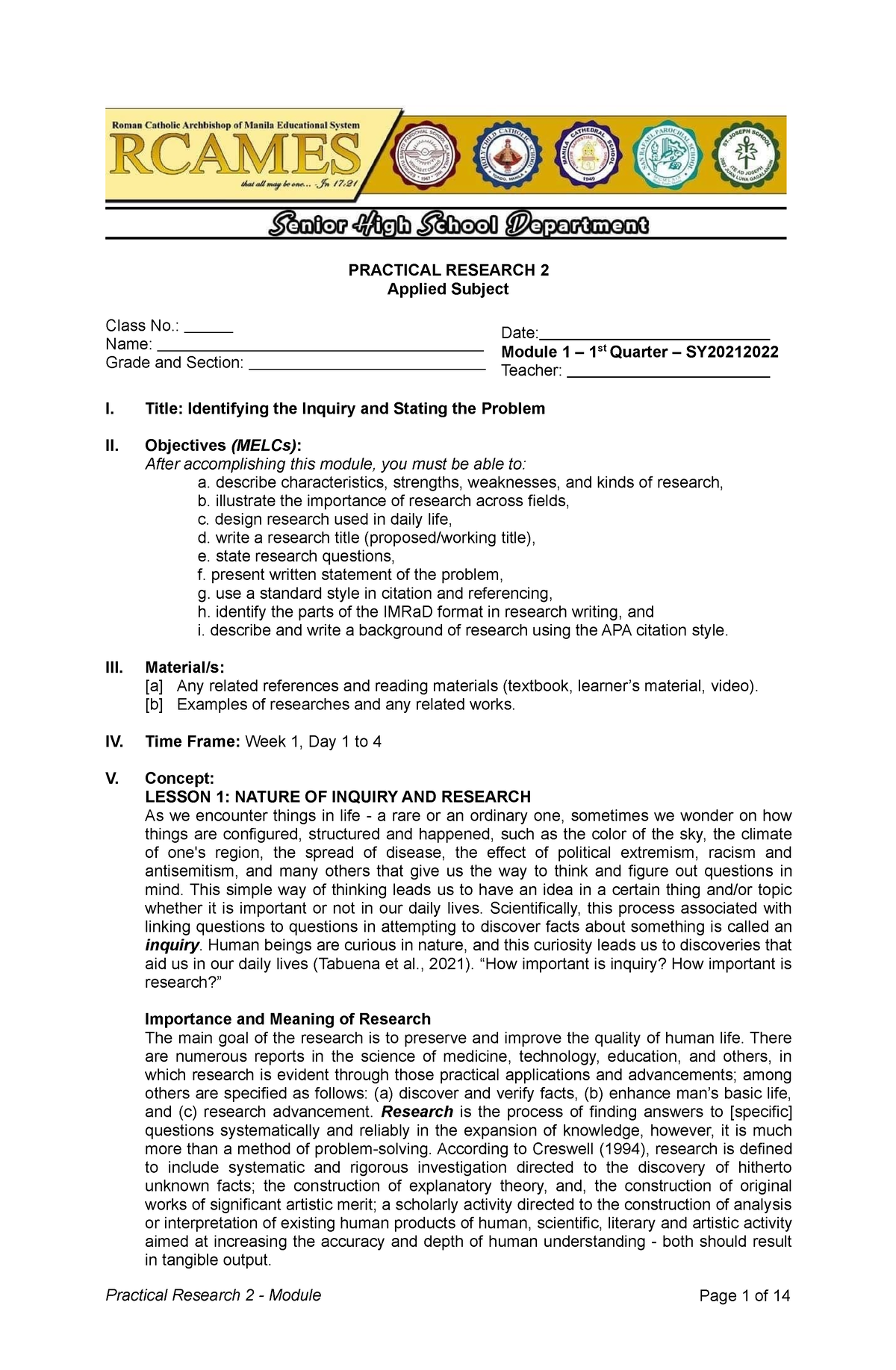 Module 1 1st Quarter Practical Research 2 - Practical Research 2 ...