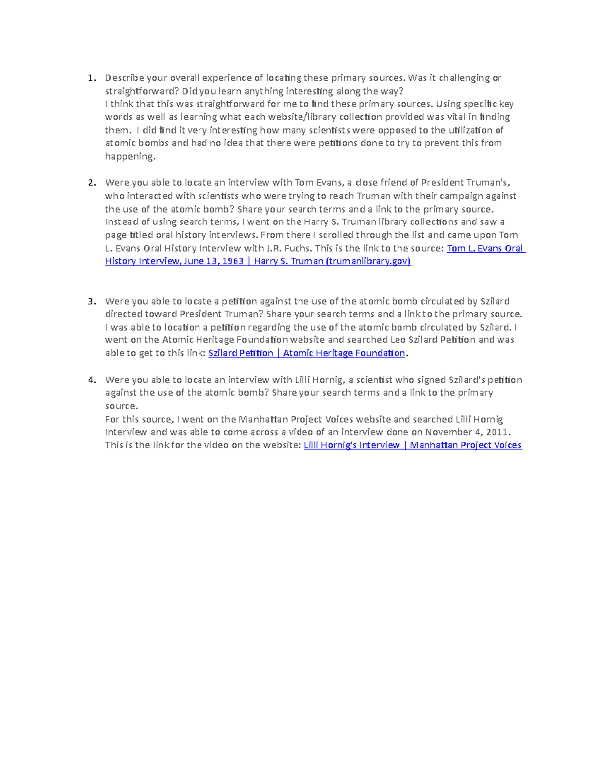 HIS 100 Primary Source Hunt - Describe your overall experience of ...