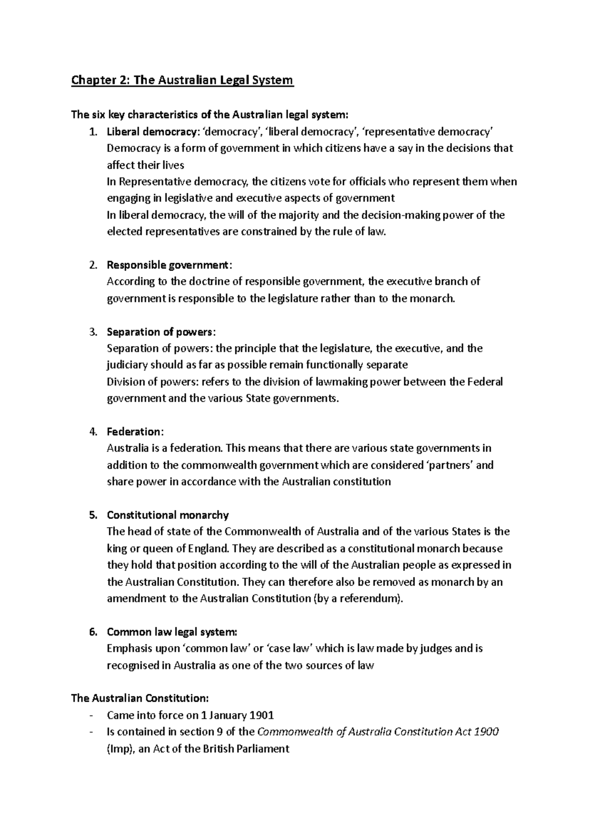 Enterprise Law - Chapter 2 Notes - Chapter 2: The Australian Legal ...