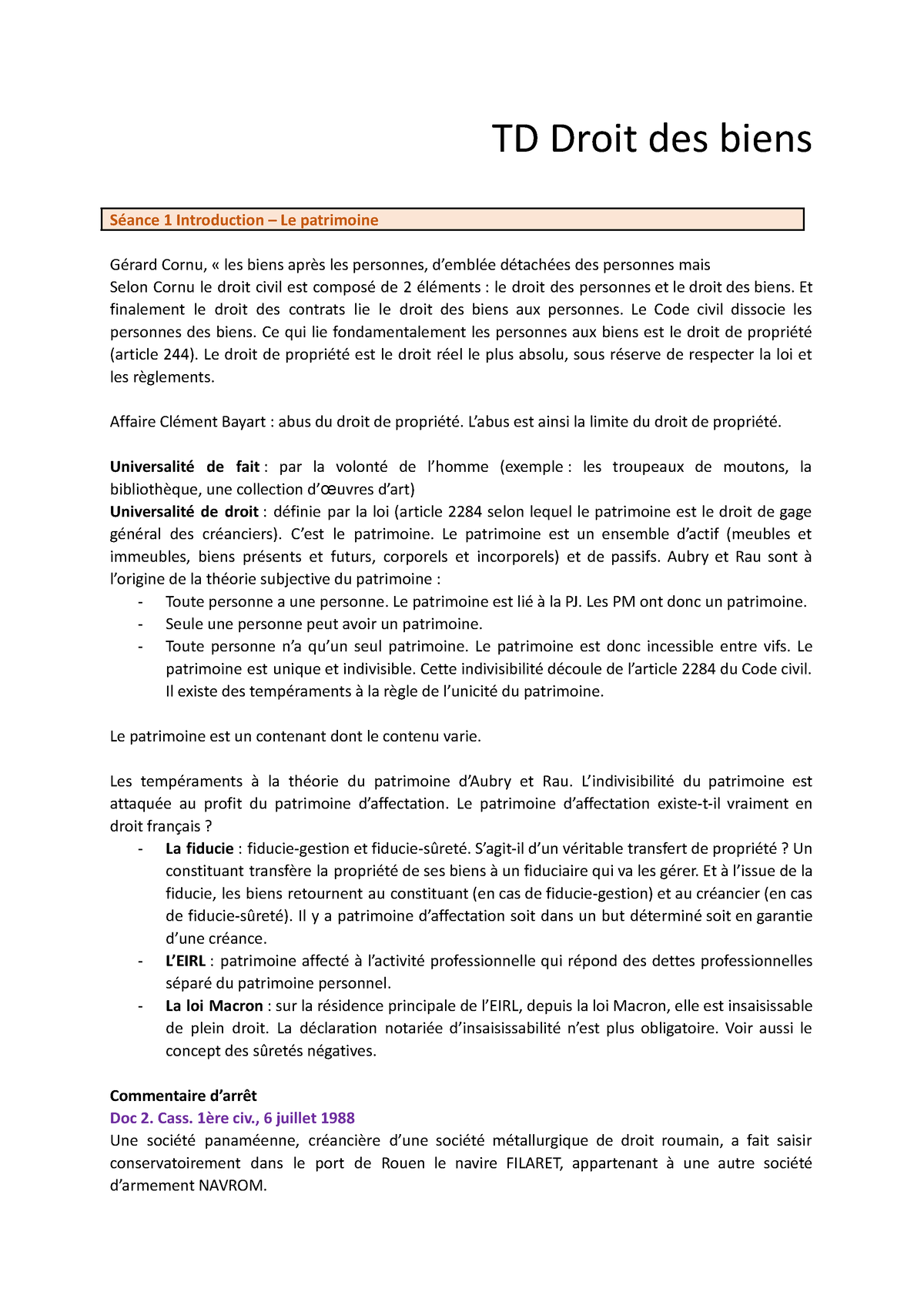 TD Droit Des Biens - Exercices De TD - TD Droit Des Biens Séance 1 ...