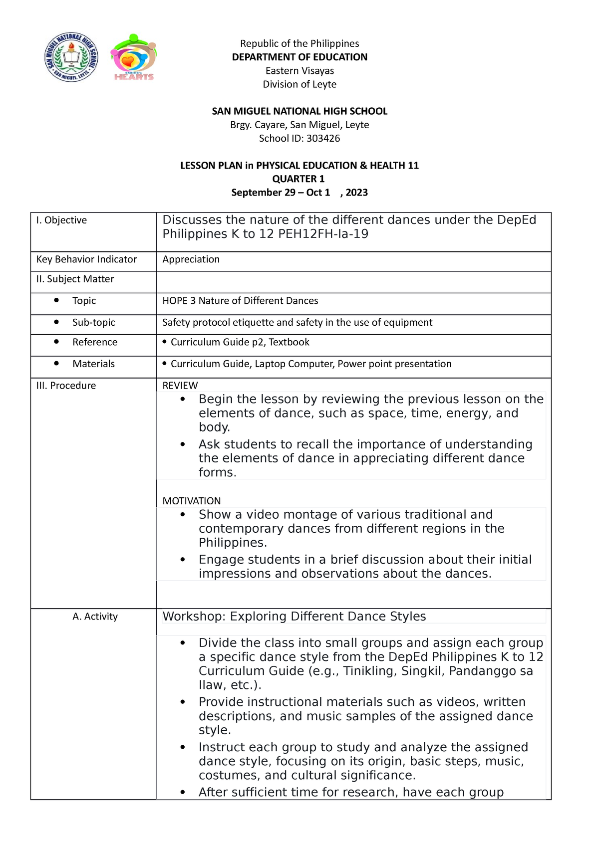 PE12 Lesson 1 - pe and health - Republic of the Philippines DEPARTMENT ...