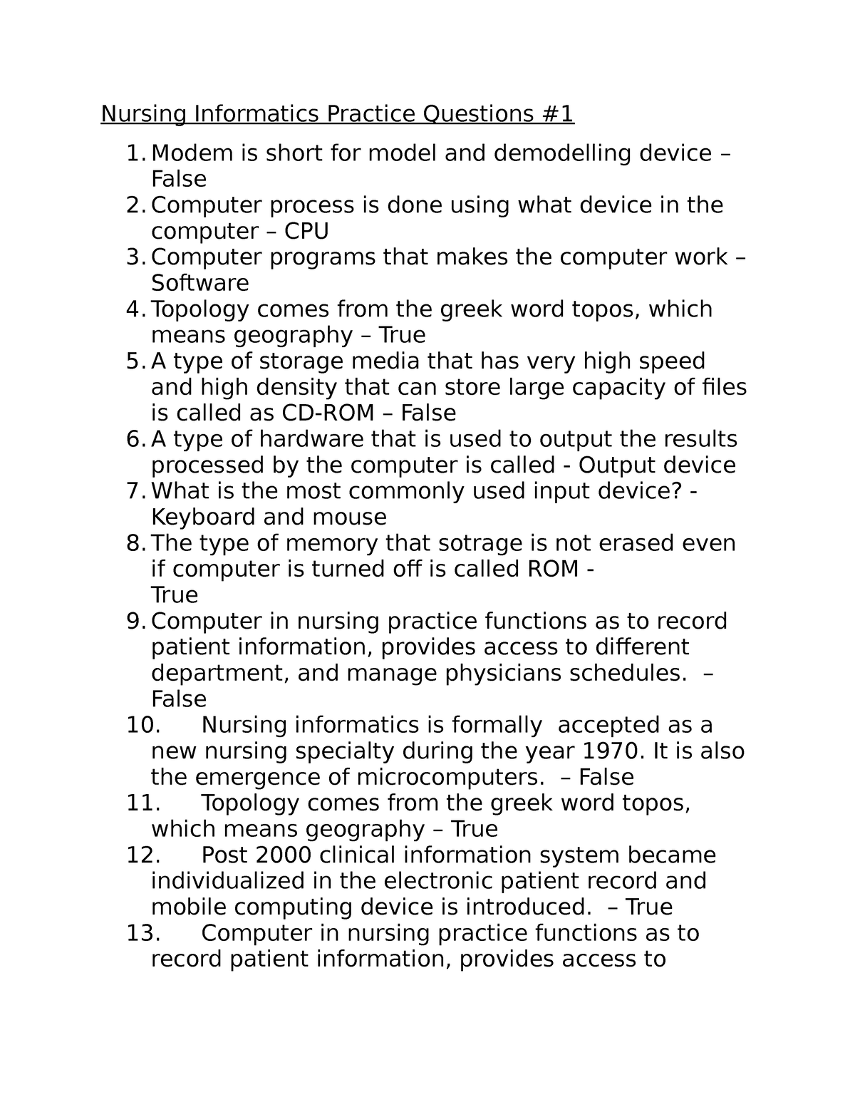 rn informatics case study test