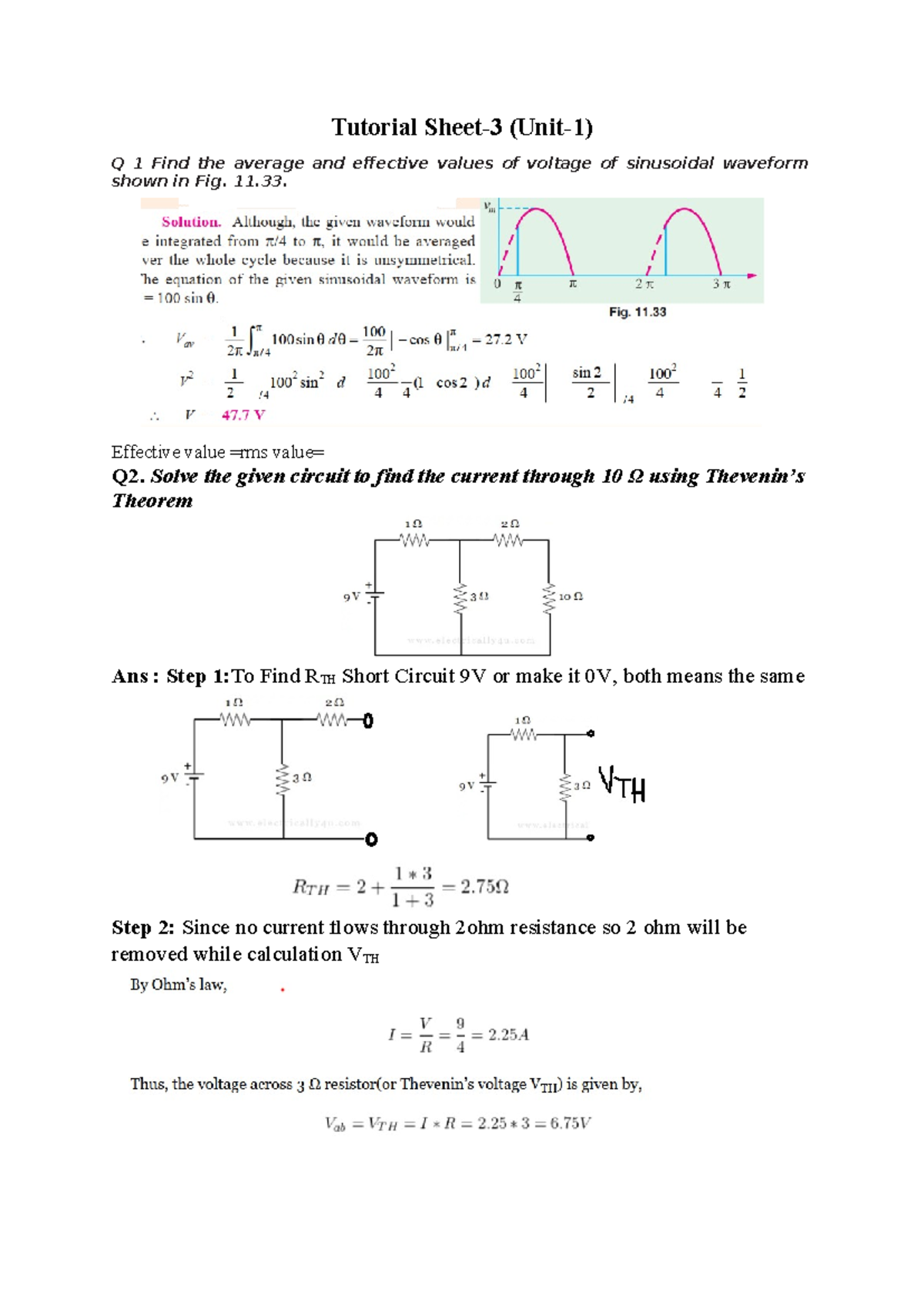 Tutorial Sheet Unit Ece Unit Practice Question Tutorial