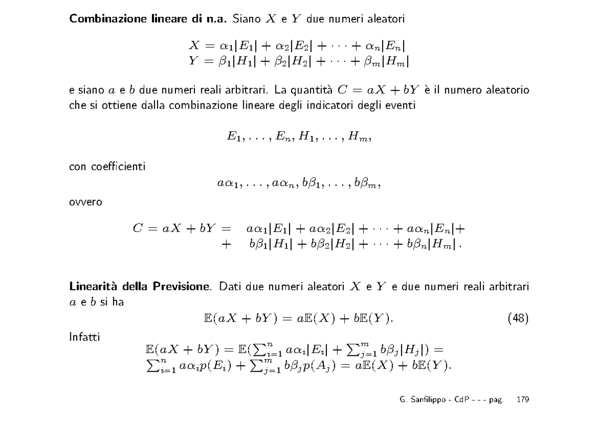 Slides - Calcolo Delle Probabilità - Combinazione Lineare Di N.a ...