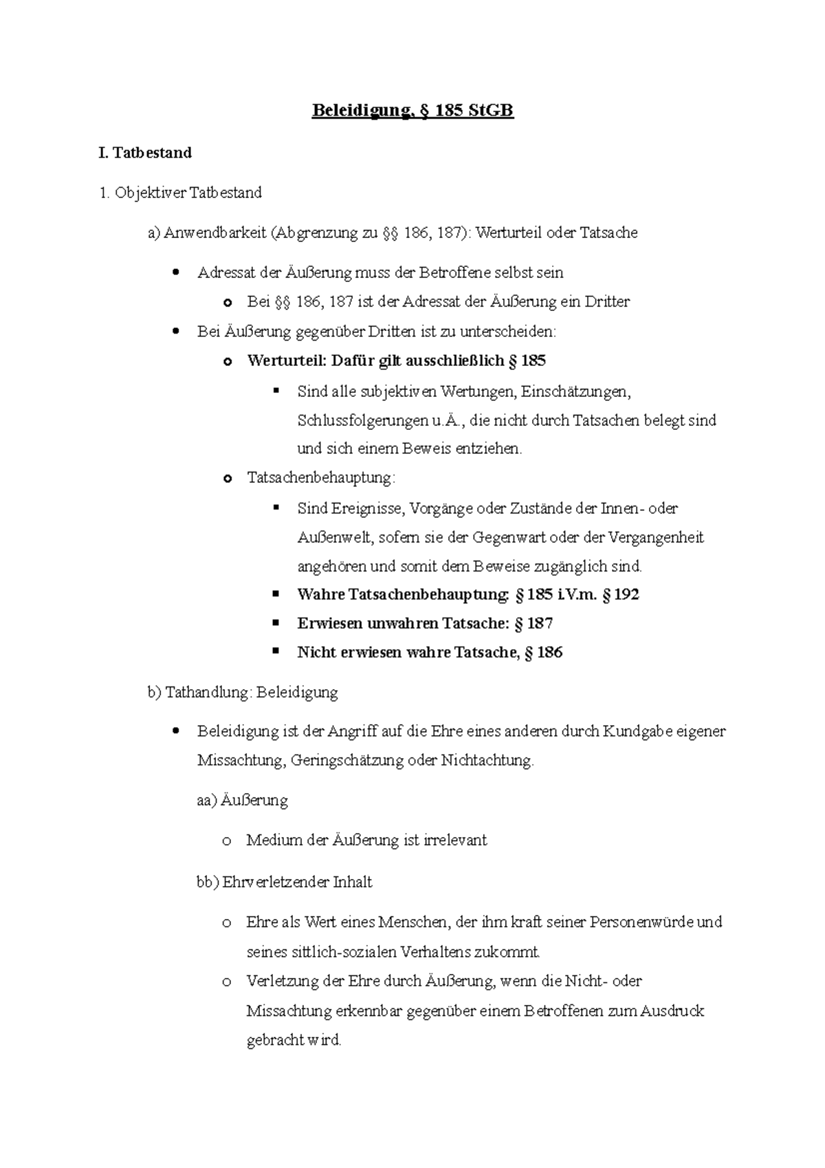 Definition Beleidigung 185 Stgb Beleidigung, § 185 StGB - Beleidigung, § 185 StGB I. Tatbestand