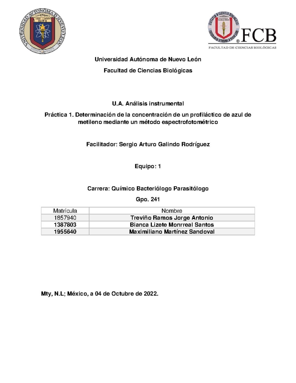 Pract 1azu I Azul De Metileno Universidad Autónoma De Nuevo León Facultad De Ciencias 6429