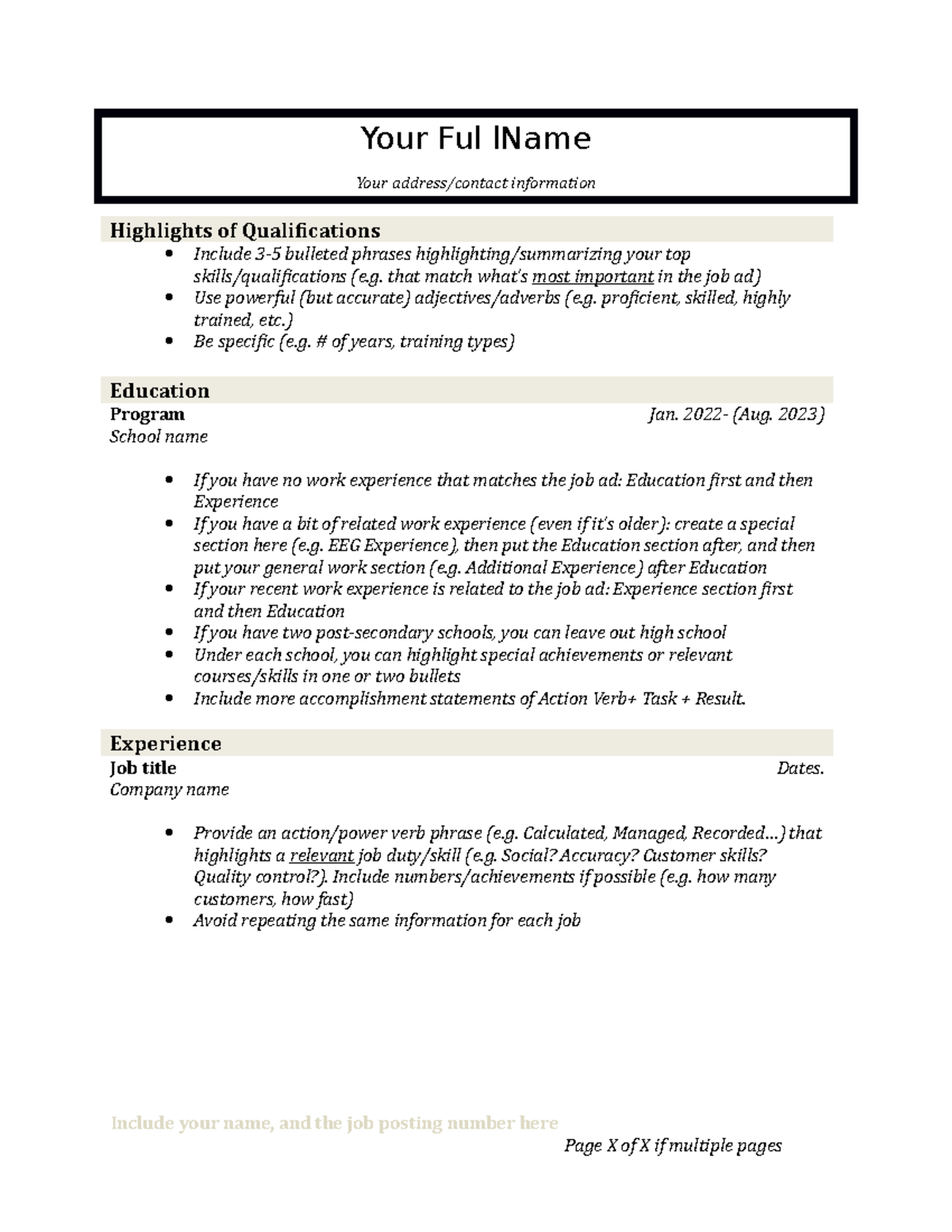 Resume Template - Your Ful lName Your address/contact information ...