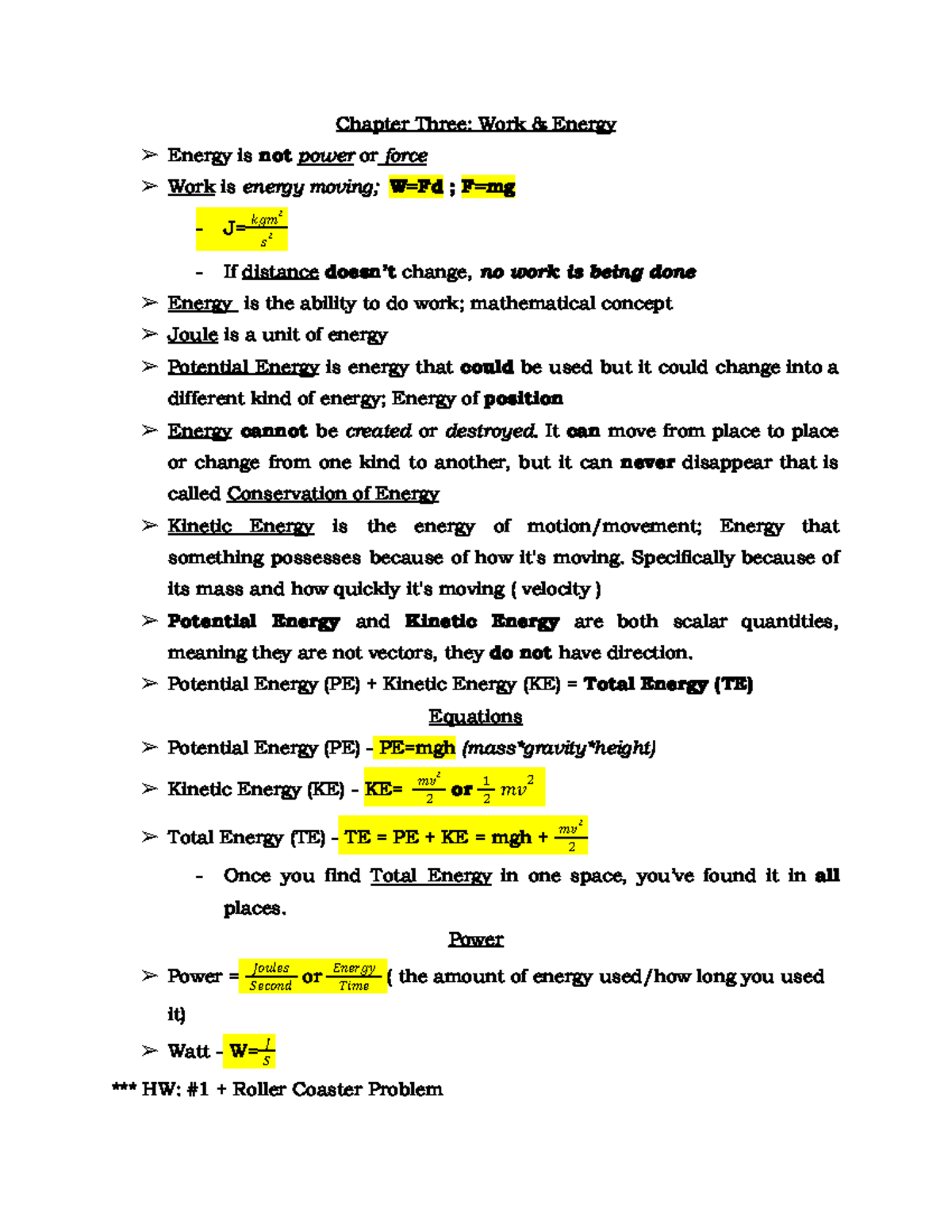 Chapter Three Work : Energy - PHY 110 - Chapter Three: Work & Energy ...