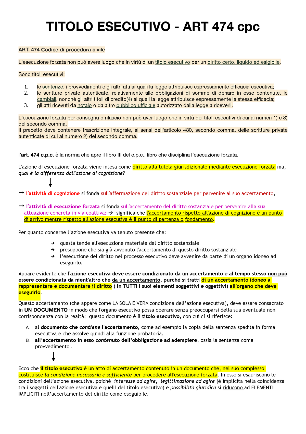 Titolo esecutivo TITOLO ESECUTIVO ART 474 cpc ART. 474 Codice di