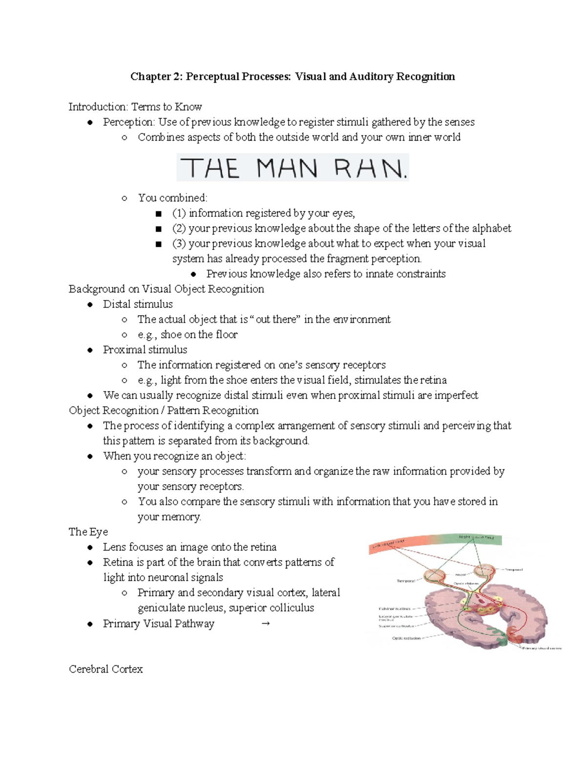 Cognition Chapter 2 - Lecture notes 2 - Chapter 2: Perceptual Processes ...
