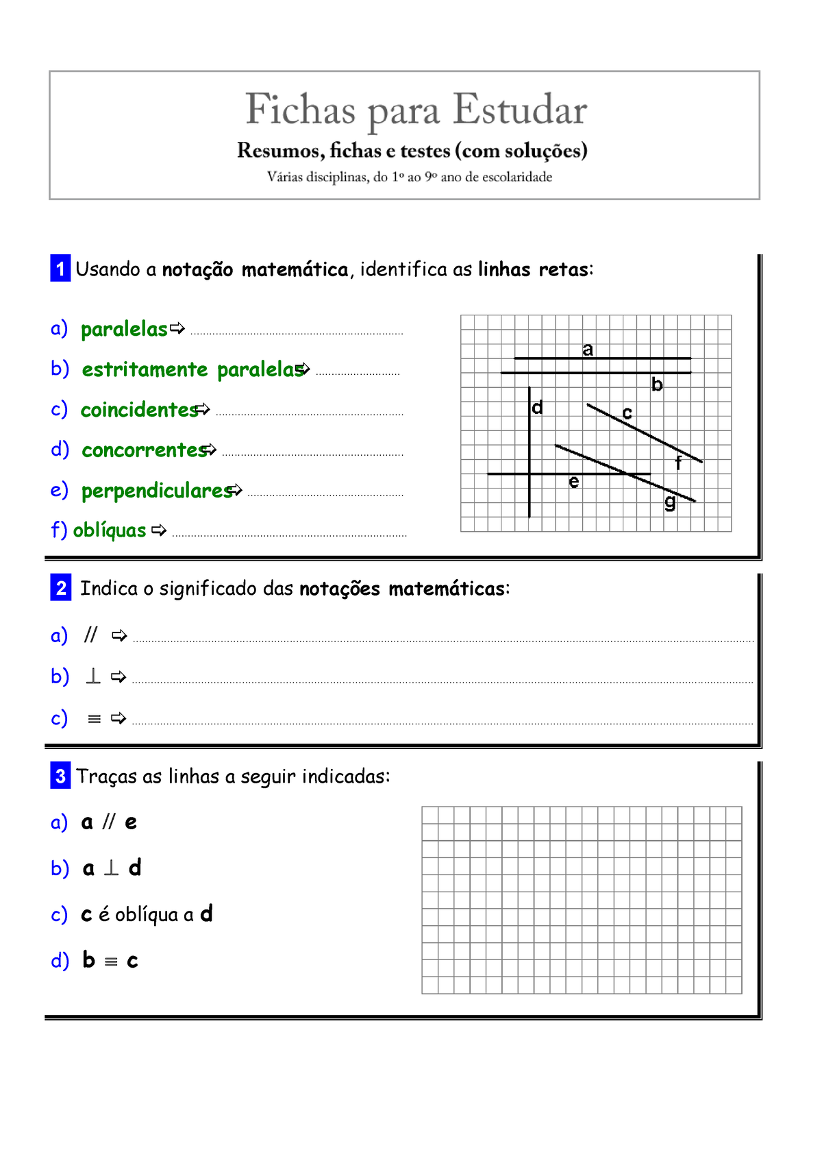 Ficha Matematica 5 Ano Retas Semirretas Segmentos De Reta Posicao Relativa Das Retas 3 1 8089