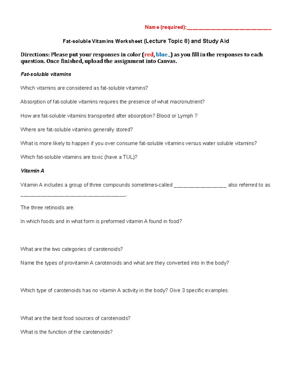 Fat soluble vitamin worksheet1 Name (required)_____________________________ Fatsoluble