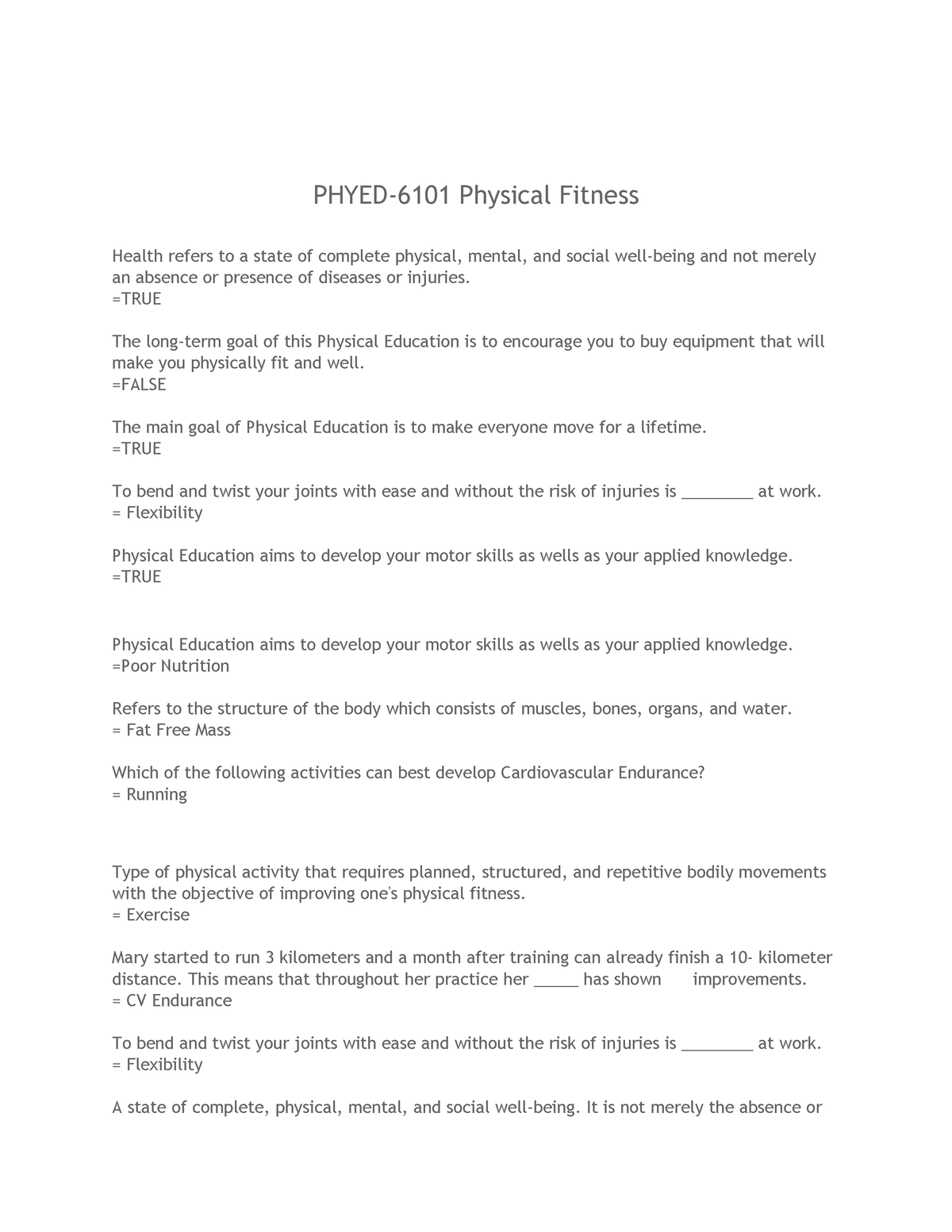 Physical Fitness - Good Luck - PHYED-6101 Physical Fitness Health ...