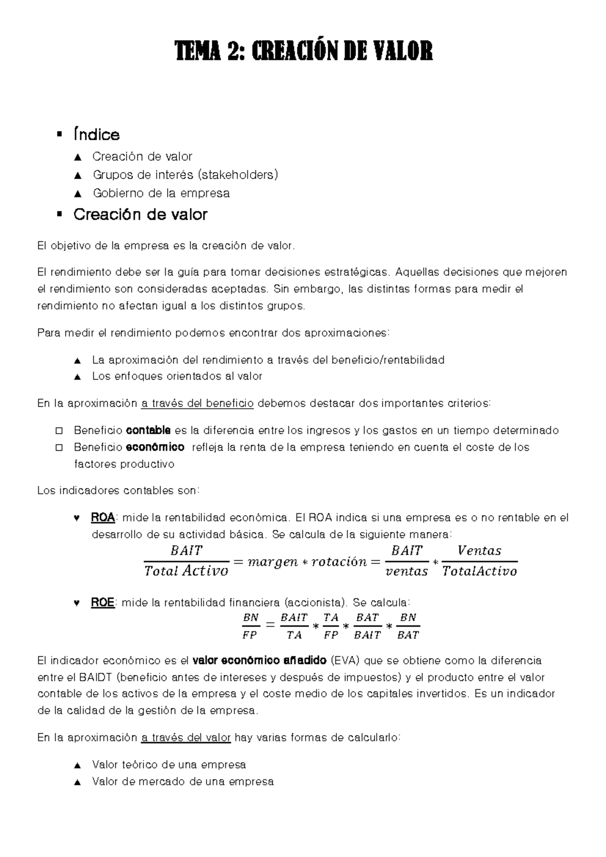 TEMA 2 - Creaci¢n de valor - TEMA 2 : CREACIÓN DE VALOR § Índice ...