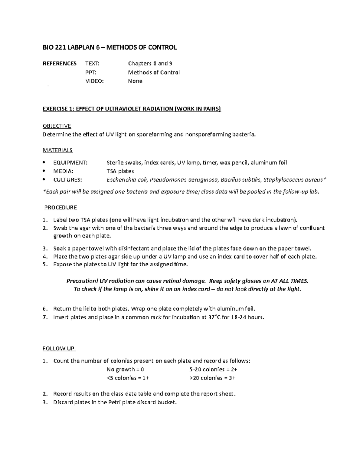 221 Labplan 6 Methods Of Control Bio 221 Labplan 6 Methods Of Control References Text Ppt Studocu