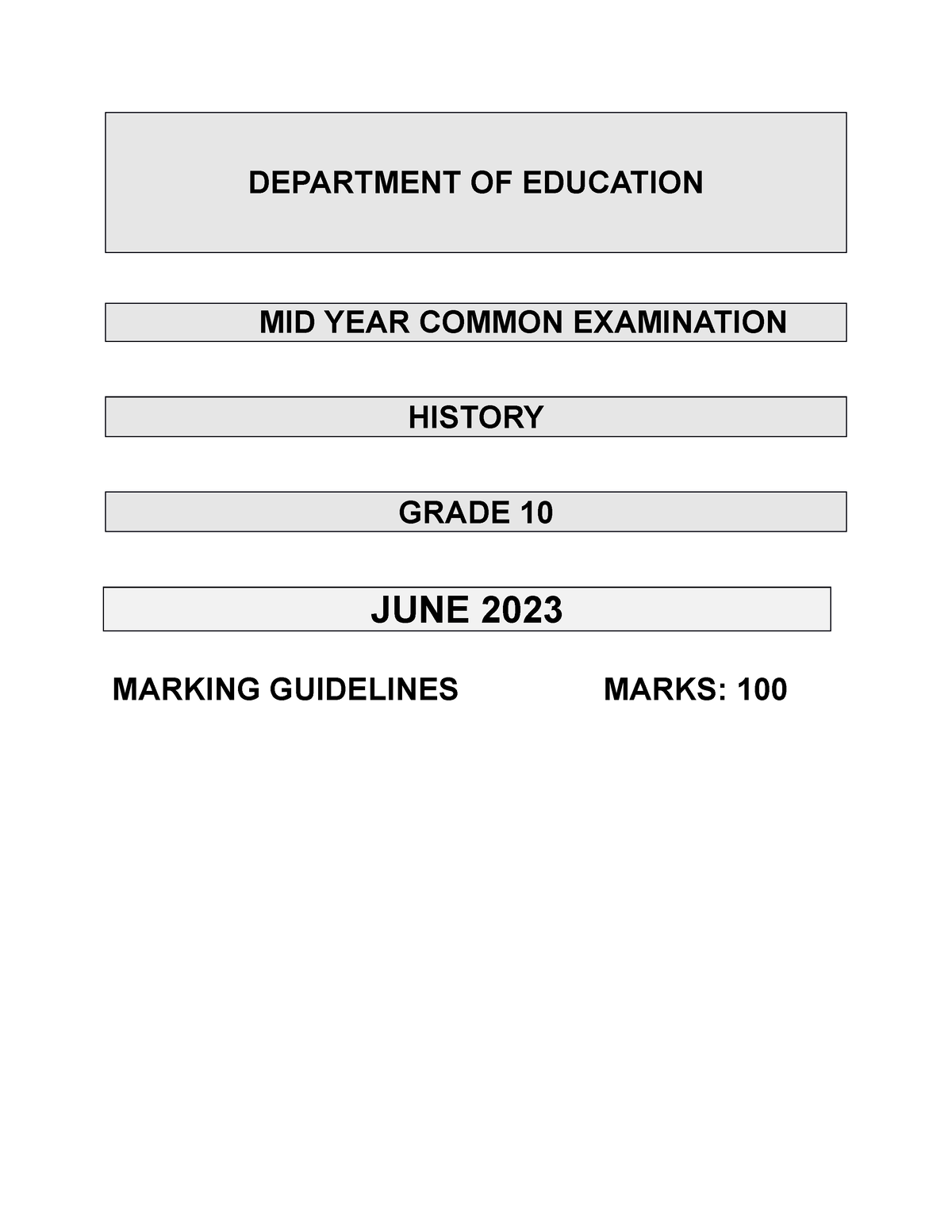 JUNE EXAM EXAM Guideline Grade 10 2023 DEPARTMENT OF EDUCATION MID