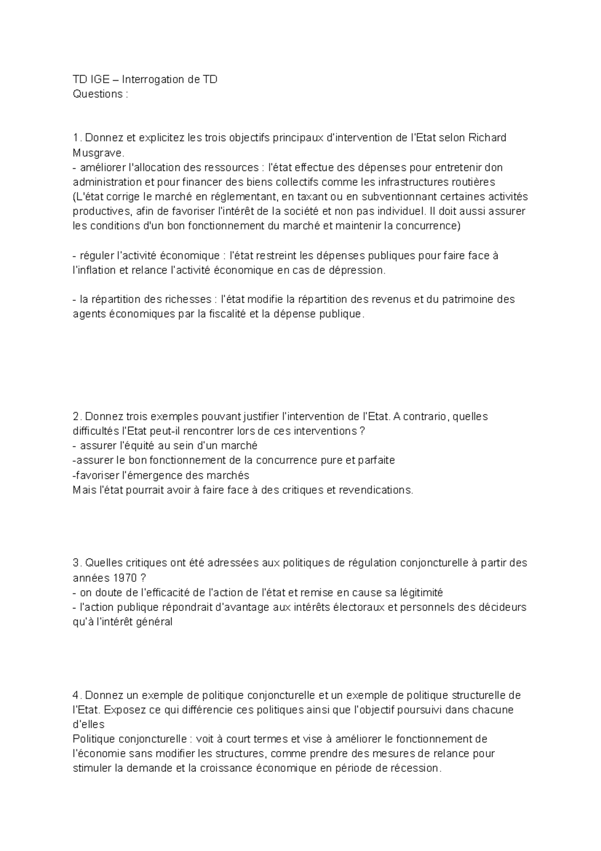 IGE contrôle - test IGE - TD IGE – Interrogation de TD Questions ...