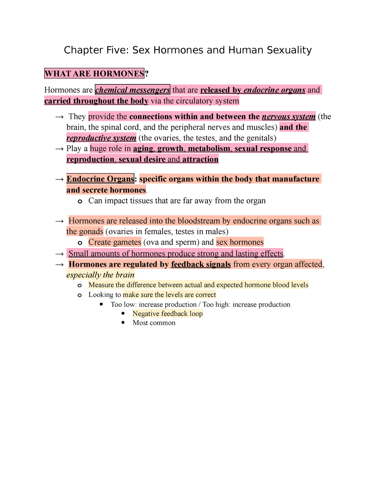Psyc Sexual Behavior Notes Set Two Chapter Five Sex Hormones And Human Sexuality What Are 